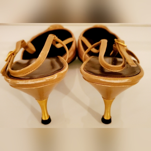 ALFIO CECCONI GOLD SEQUIN & SILK GOLDEN HEEL SLINGBACK KITTEN HEEL SZ 8M - Picture 11 of 16